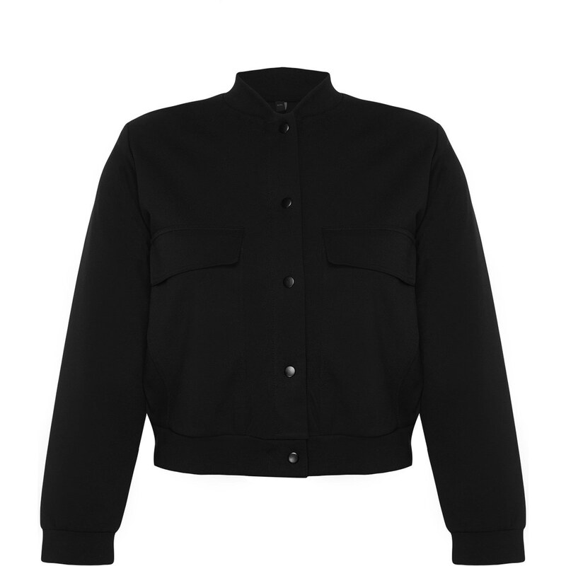 Trendyol Curve Black Waistband Buttoned High Neck Knitted Jacket