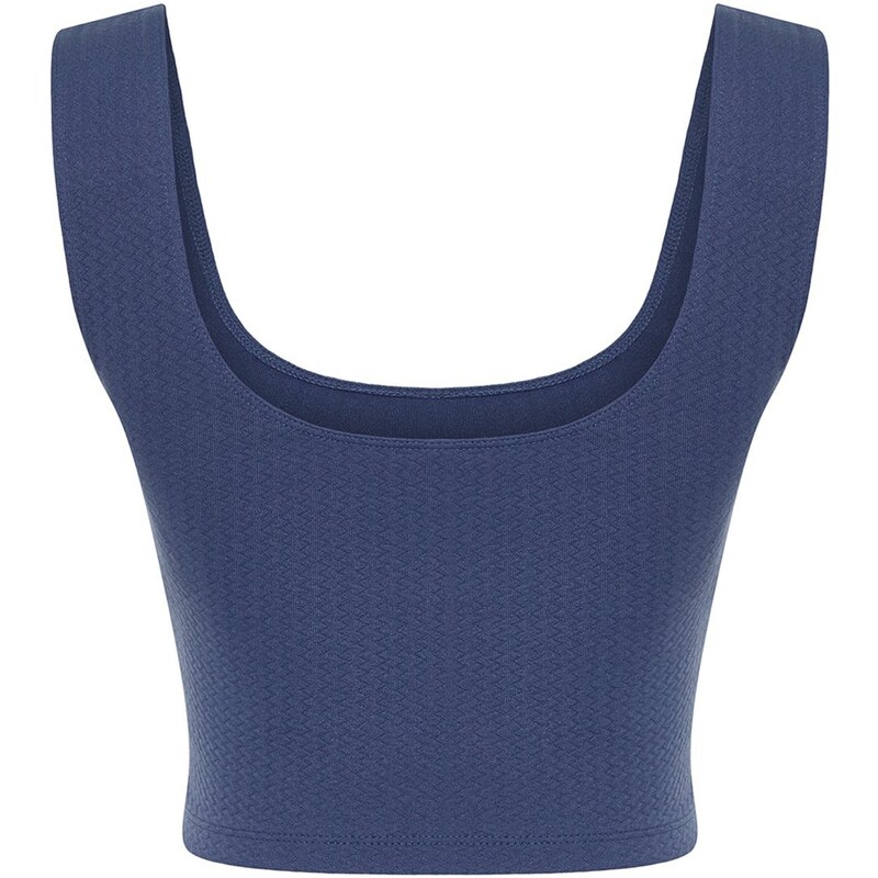 Trendyol Indigo Premium Textured Zero Sleeve Square Neck Crop Knitted Blouse