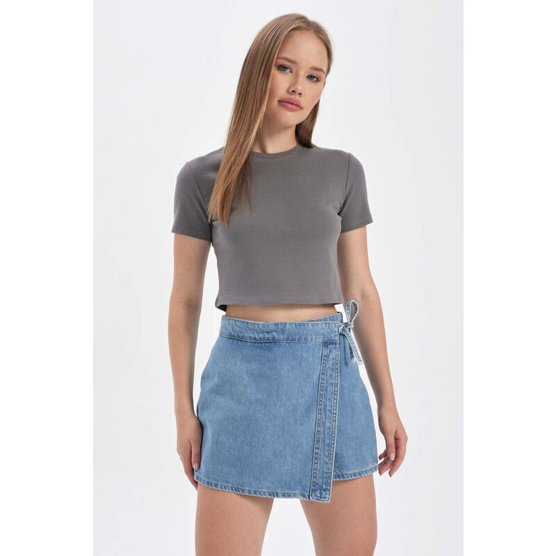DEFACTO Slim Fit Ribana Tričko s Krátkým Rukávem 115740425