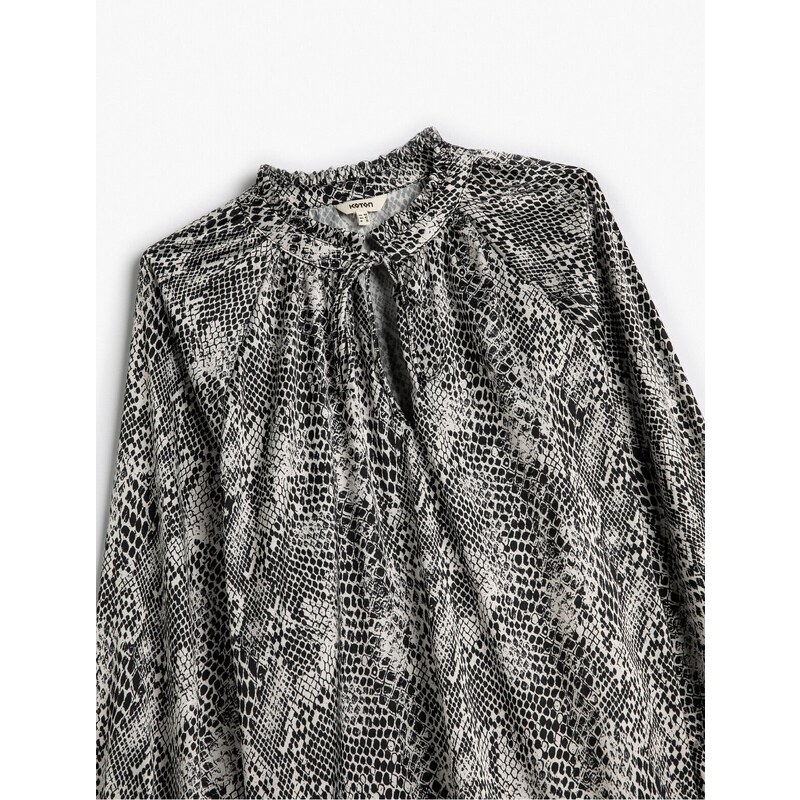 Koton Long Sleeve Blouse Snakeskin Pattern Window Detail