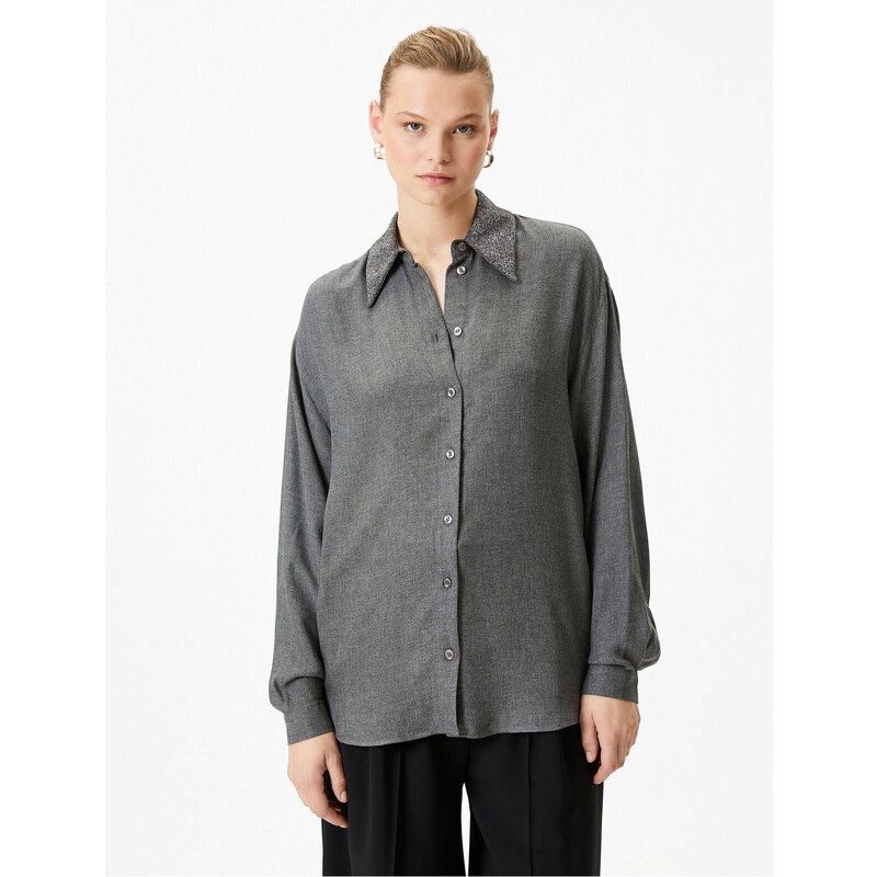 Koton Long Sleeve Shirt Collar Detailed Buttoned Regular Fit