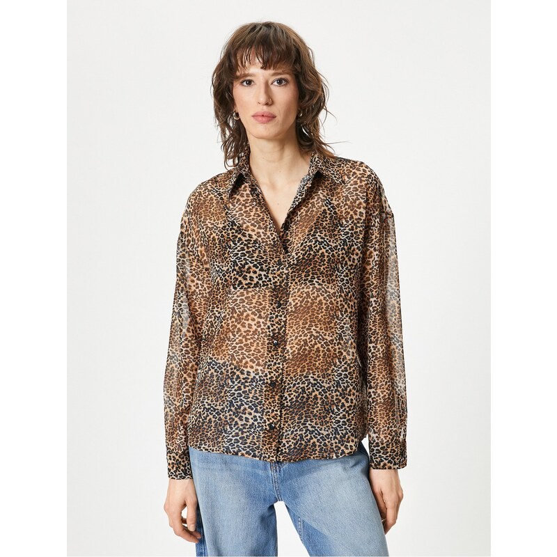 Koton Leopard Patterned Shirt Long Sleeve Buttoned