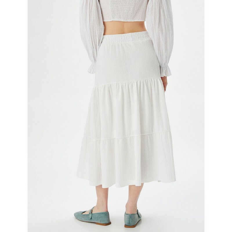 Koton Elastic High Waist Textured Midi Skirt