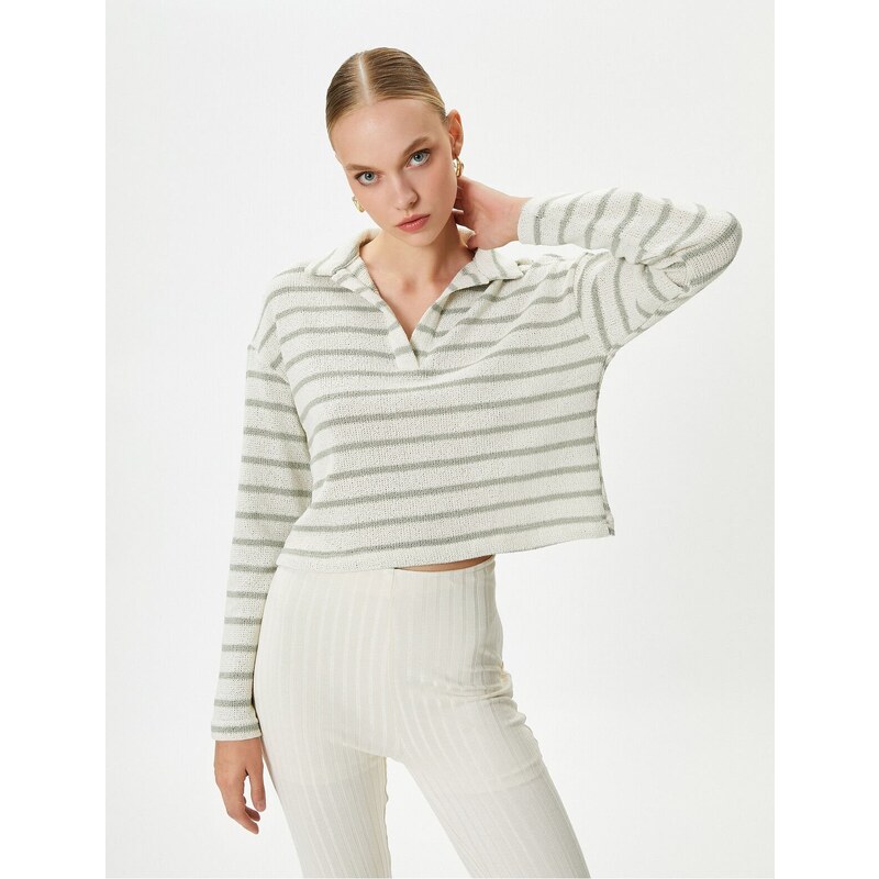 Koton Polo Neck T-Shirt Long Sleeve Off-Shoulder