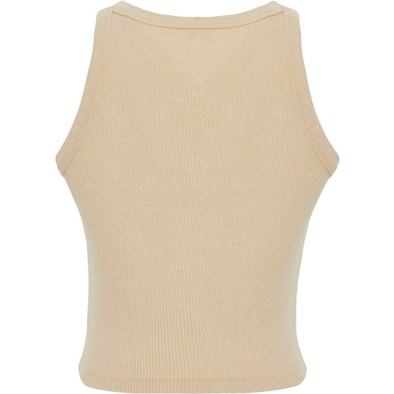 Trendyol Beige Antique/Faded Effect Crop Fitted Halter Neck Cotton Stretchy Knitted Knitted Undershirt