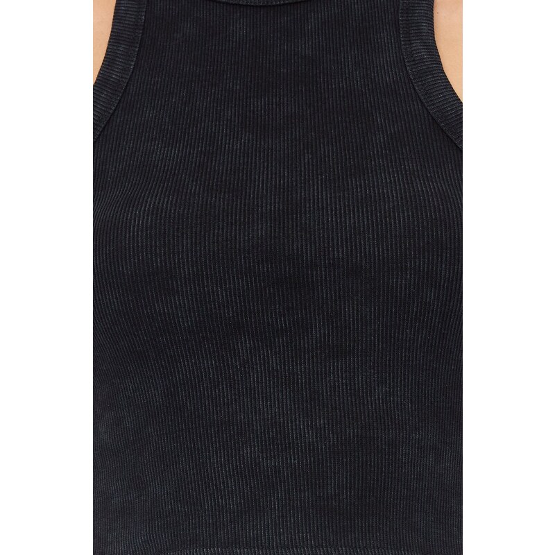 Trendyol Black Antique/Pale Effect Crop Fitted Barbell Collar Cotton Flexible Knitted Tank Top