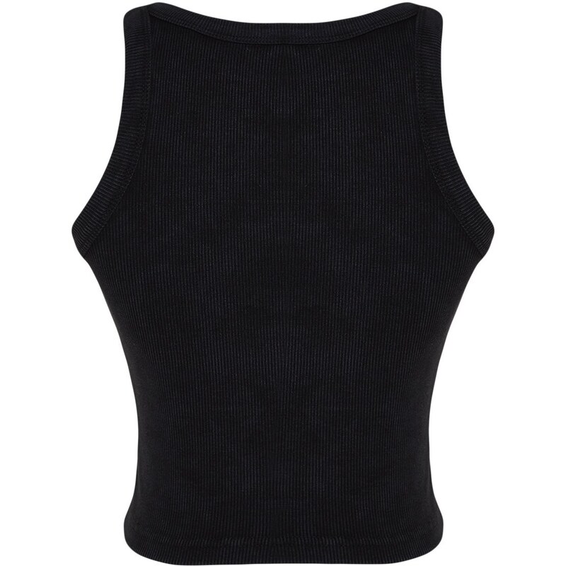 Trendyol Black Antique/Pale Effect Crop Fitted Barbell Collar Cotton Flexible Knitted Tank Top