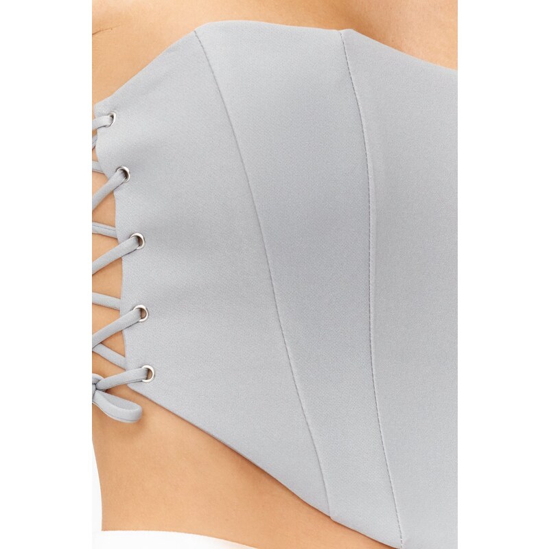 Trendyol Gray Crop Lined Woven Tie Bustier