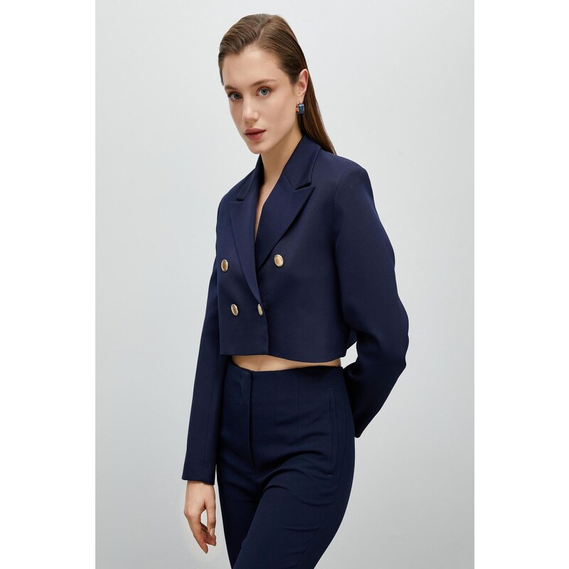 Koton Buttoned Crop Blazer Jacket Double Breasted