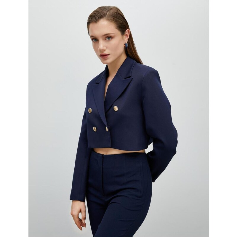 Koton Buttoned Crop Blazer Jacket Double Breasted