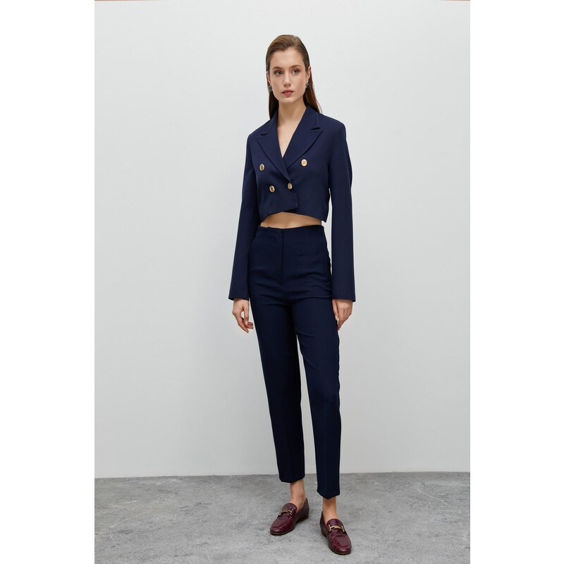 Koton Buttoned Crop Blazer Jacket Double Breasted