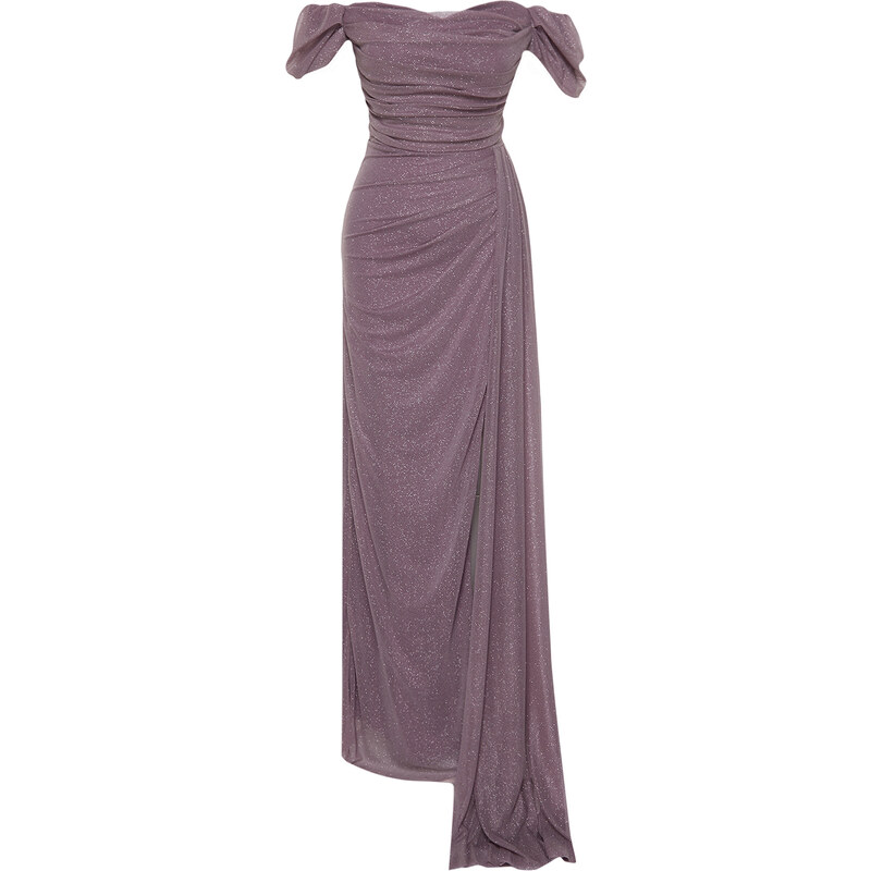 Trendyol Powder Draped Silvery Long Evening Dress