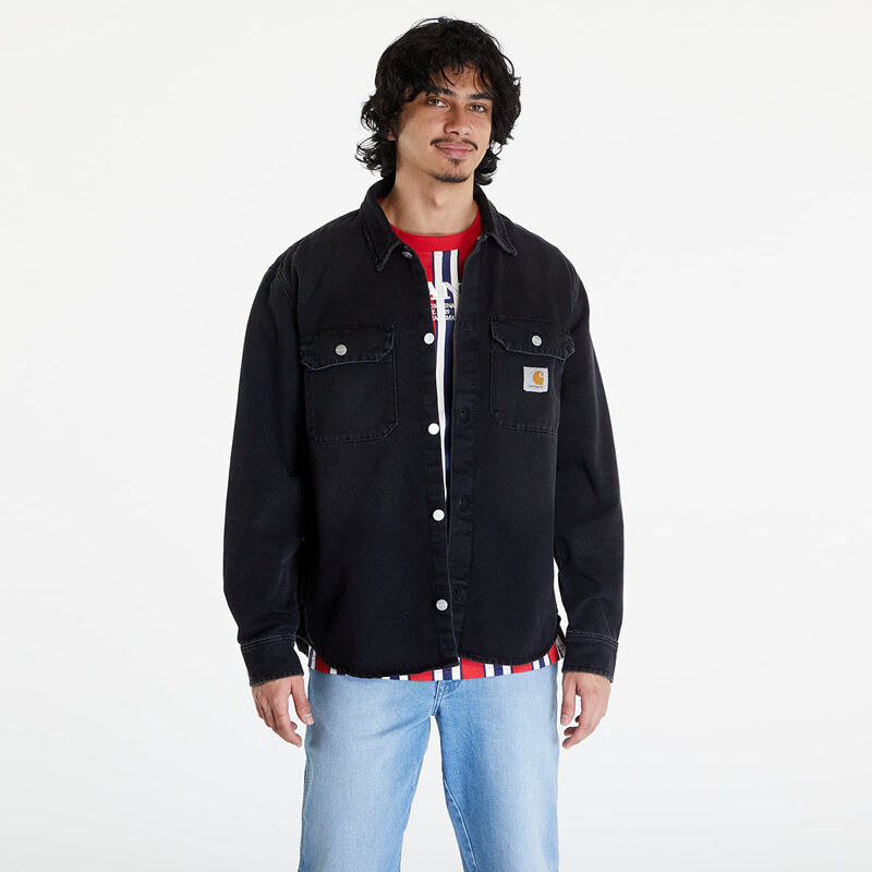 Bunda Carhartt WIP Harvey Shirt Jac UNISEX Black Dark Used Wash