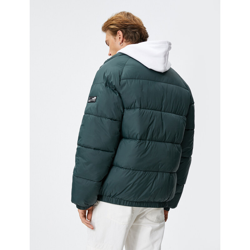 Koton Puffer Coat High Neck Zippered Label Printed Pocket Detailed