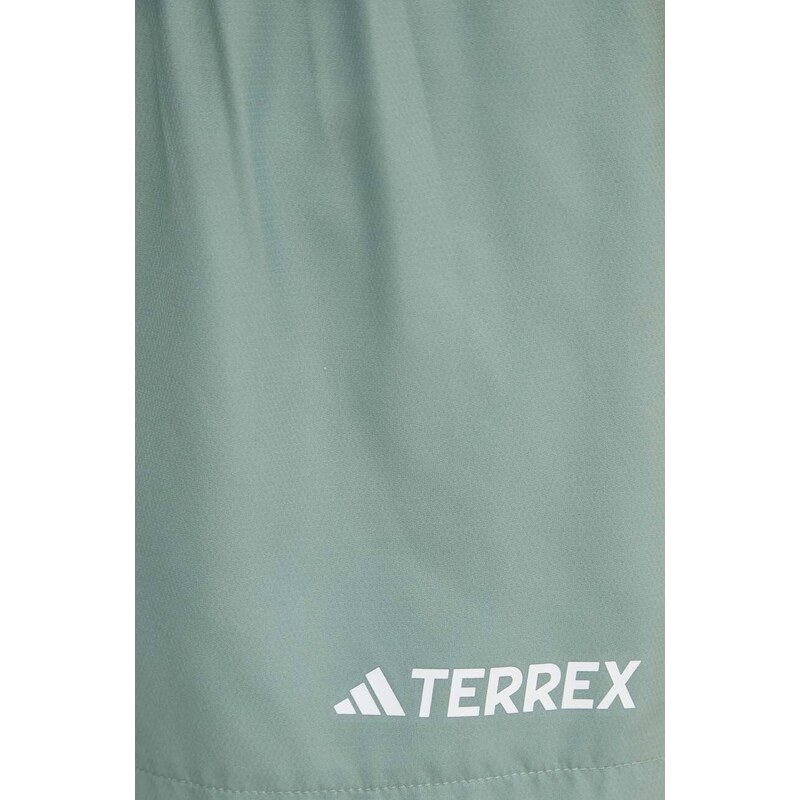 Sportovní šortky adidas TERREX dámské, zelená barva, vzorované, medium waist, IP4862