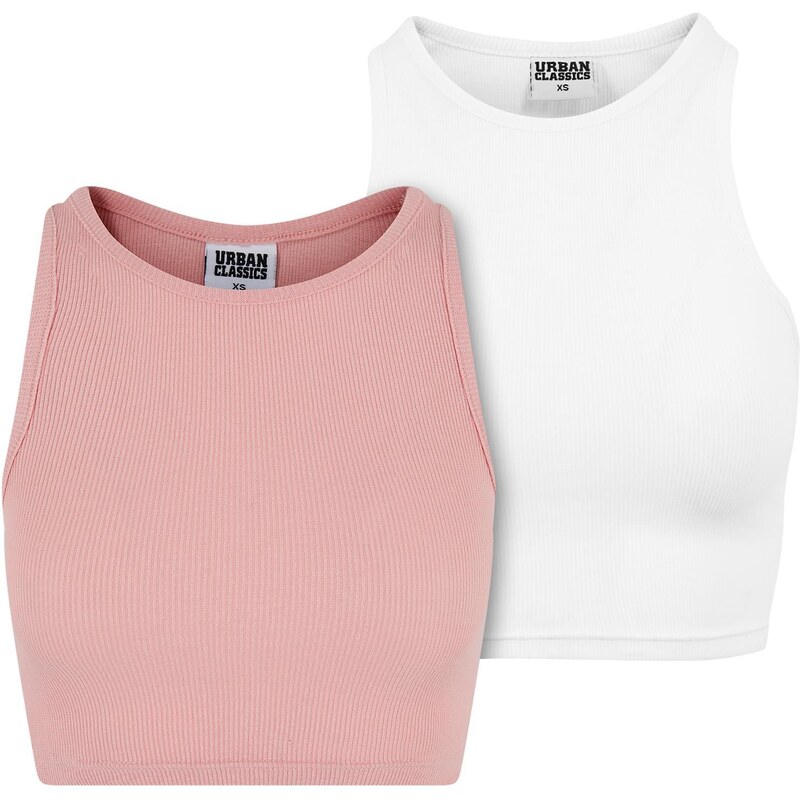 UC Ladies Dámský Cropped Rib Top - 2 Pack růžová+bílá