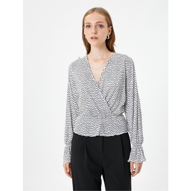 Koton Long Sleeve Blouse Pleated V-Neck with Ruffle Detailed.