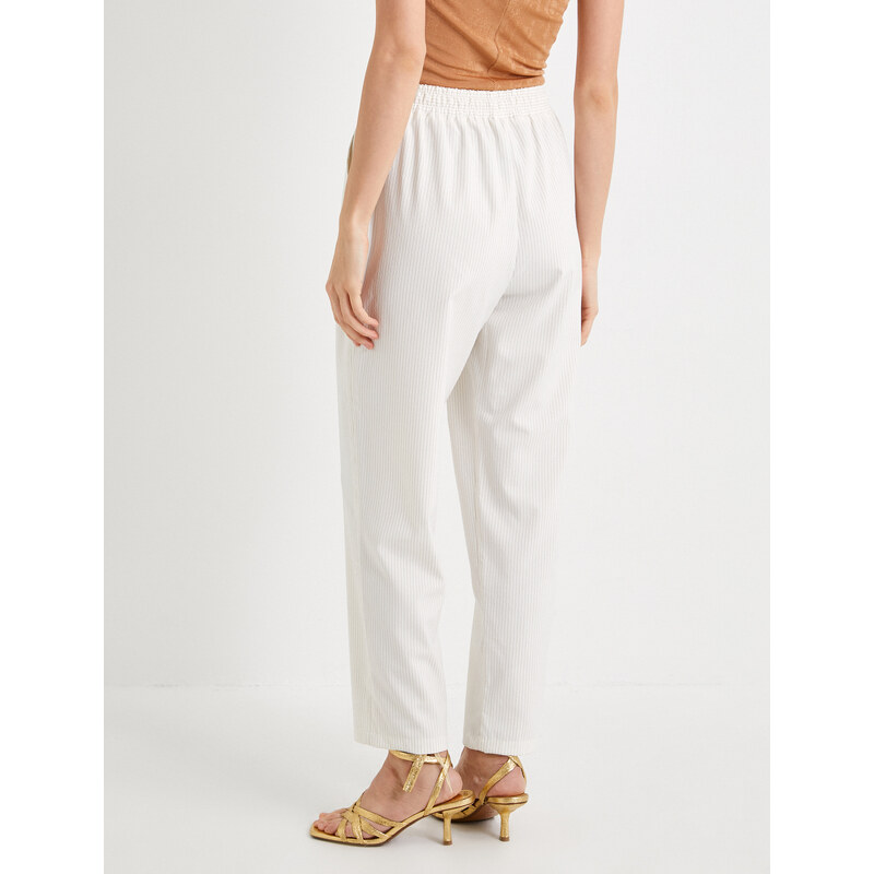 Koton Carrot Trousers with Lace Waist High Waist Pocket Detail