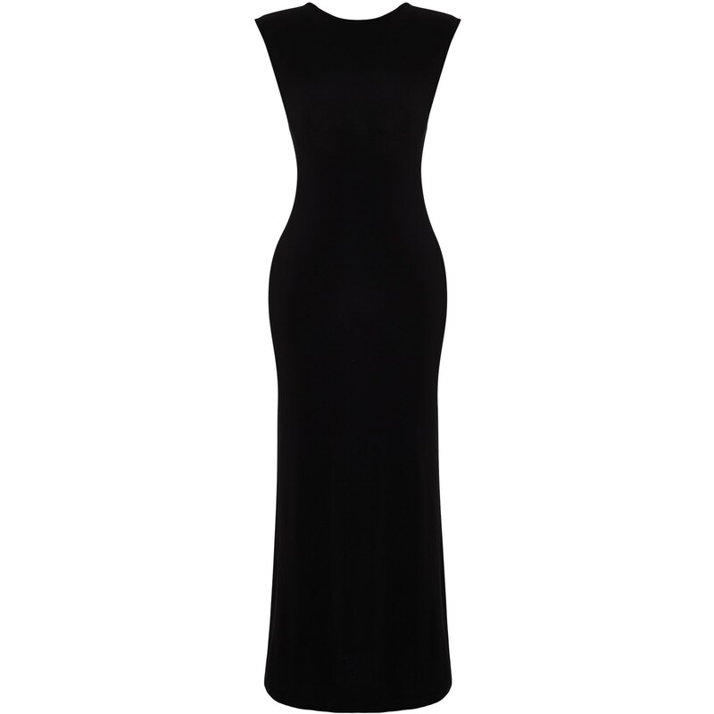 Trendyol Black Decollete Decollete Fitted Maxi Elastic Knitted Maxi Dress