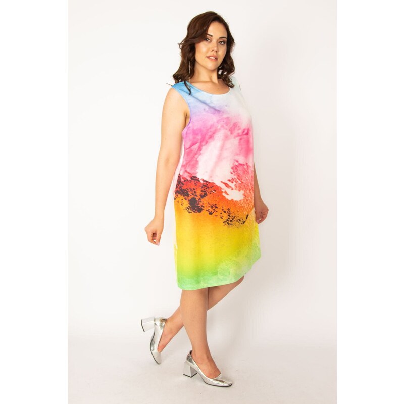 Şans Women's Plus Size Colorful Tie Dye Pattern Dress