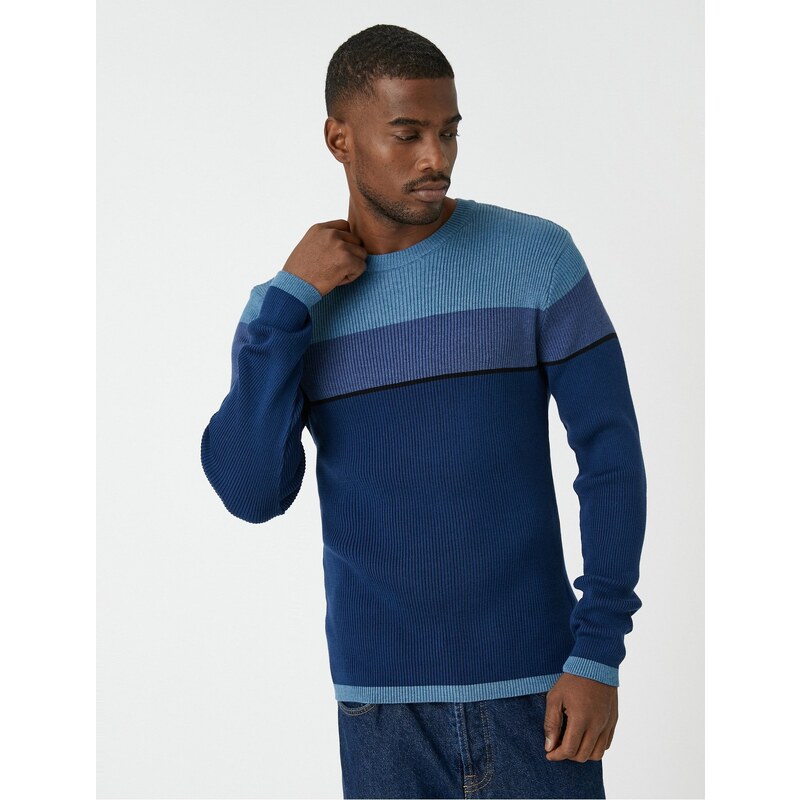 Koton Basic Knitwear Sweater Crew Neck Color Block