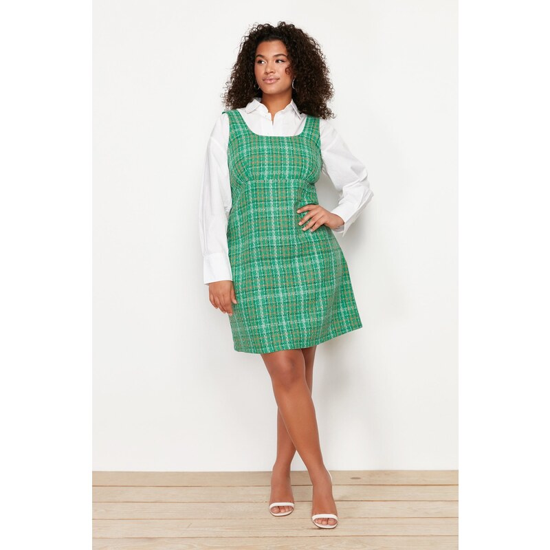 Trendyol Curve Green Tweed Woven Plus Size Dress