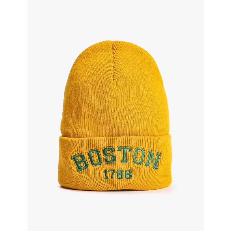 Koton College Embroidered Beanie with Fold Detail