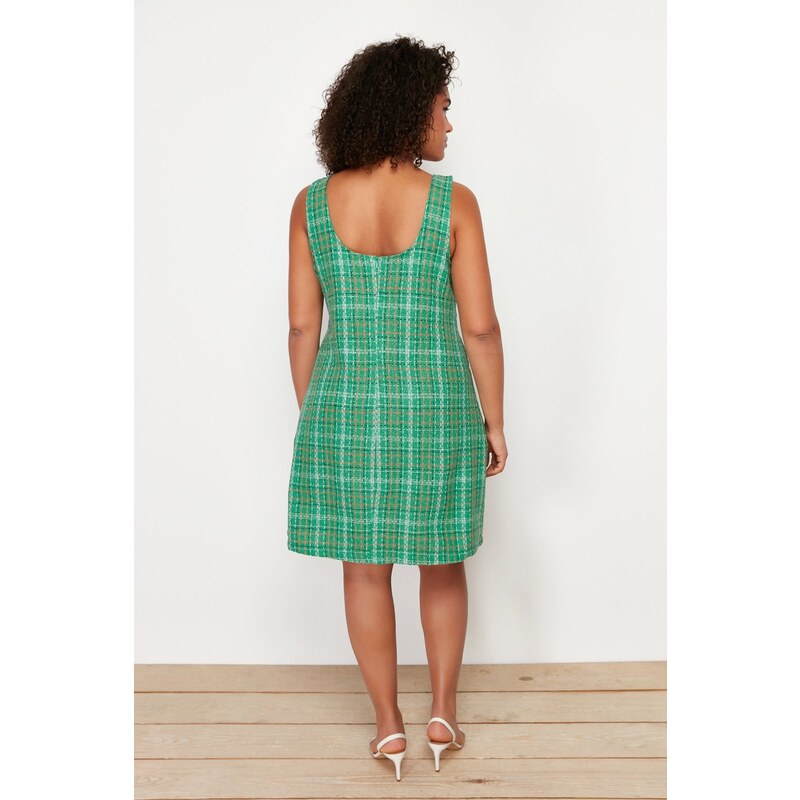 Trendyol Curve Green Tweed Woven Plus Size Dress