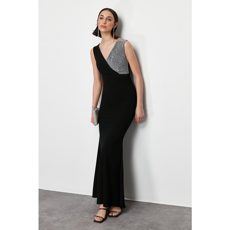 Trendyol Black Long Stylish Evening Dress