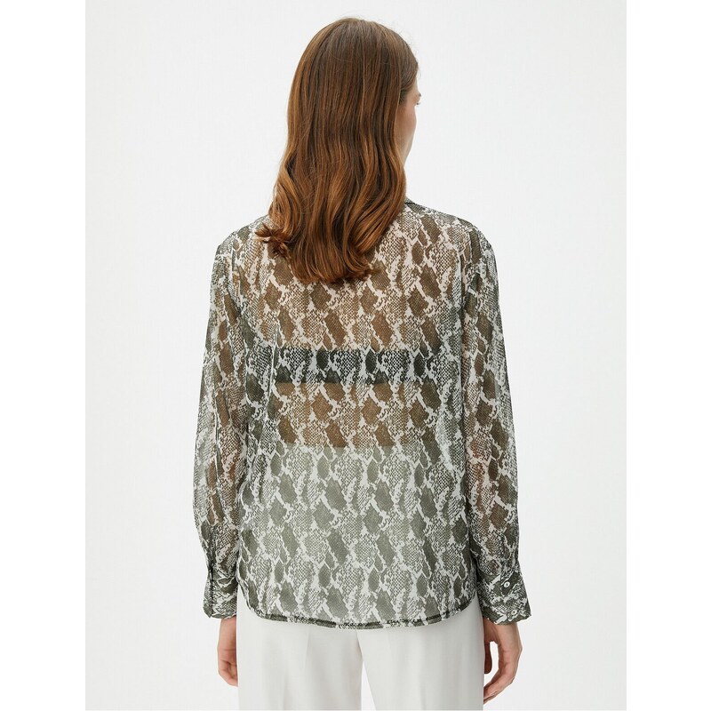 Koton Chiffon Blouse Long Sleeve Snakeskin Patterned Frilly