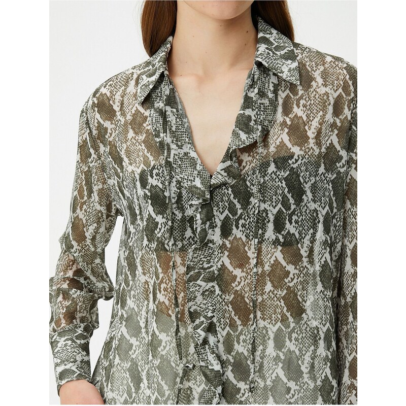 Koton Chiffon Blouse Long Sleeve Snakeskin Patterned Frilly