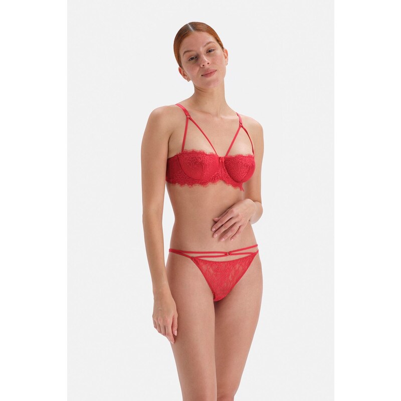 Dagi Red Lace String Detailed Thong Panties