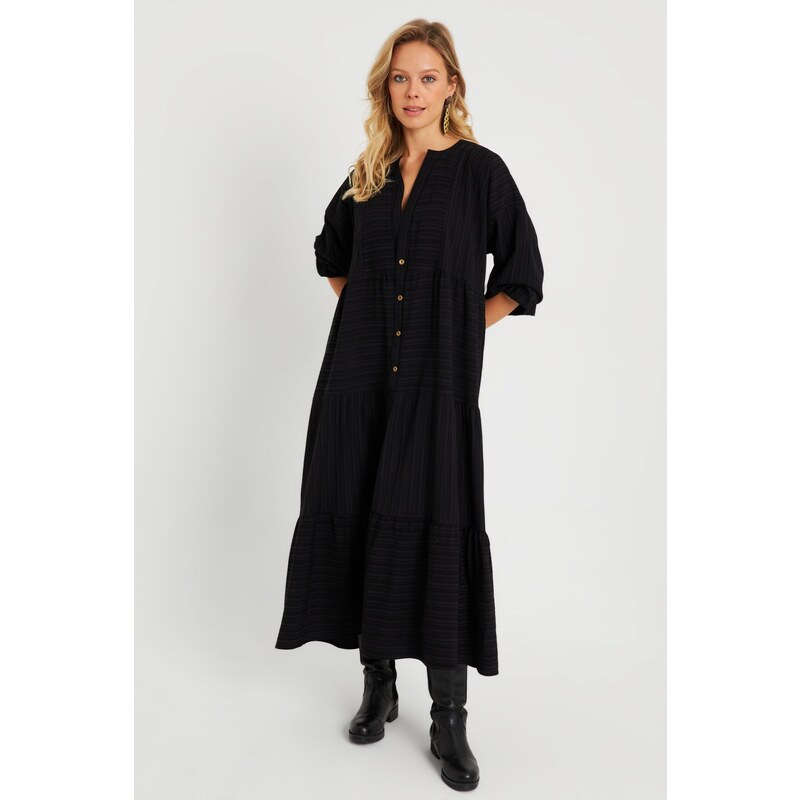 Cool & Sexy Women's Loose Midi Dress Black Q982