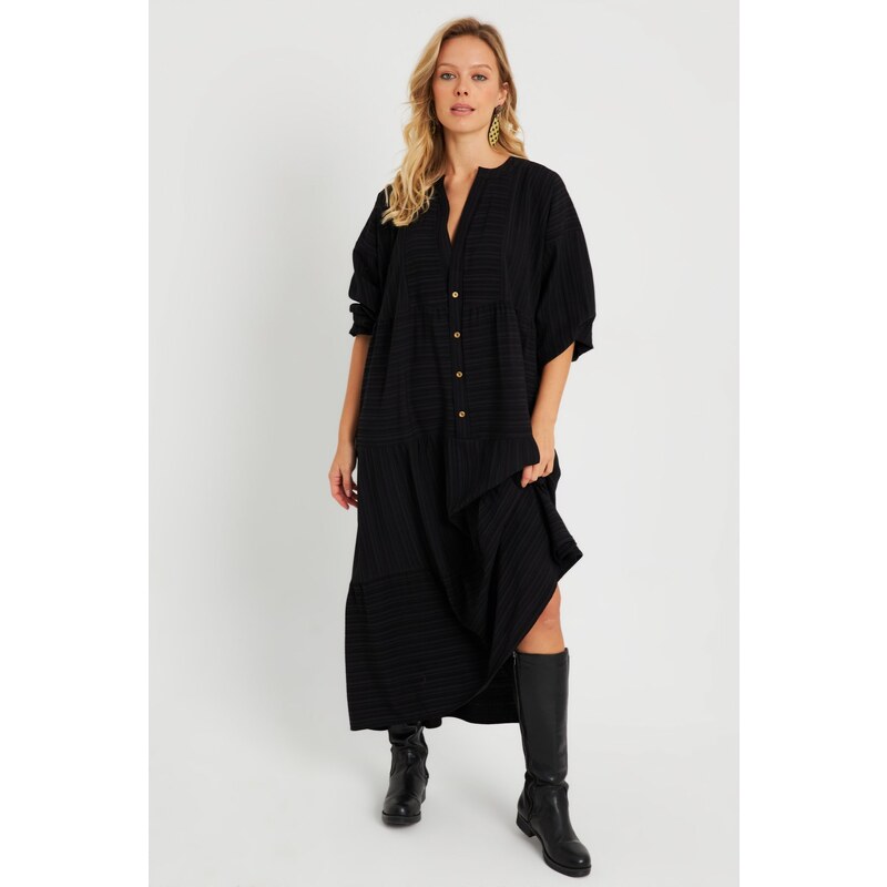 Cool & Sexy Women's Loose Midi Dress Black Q982