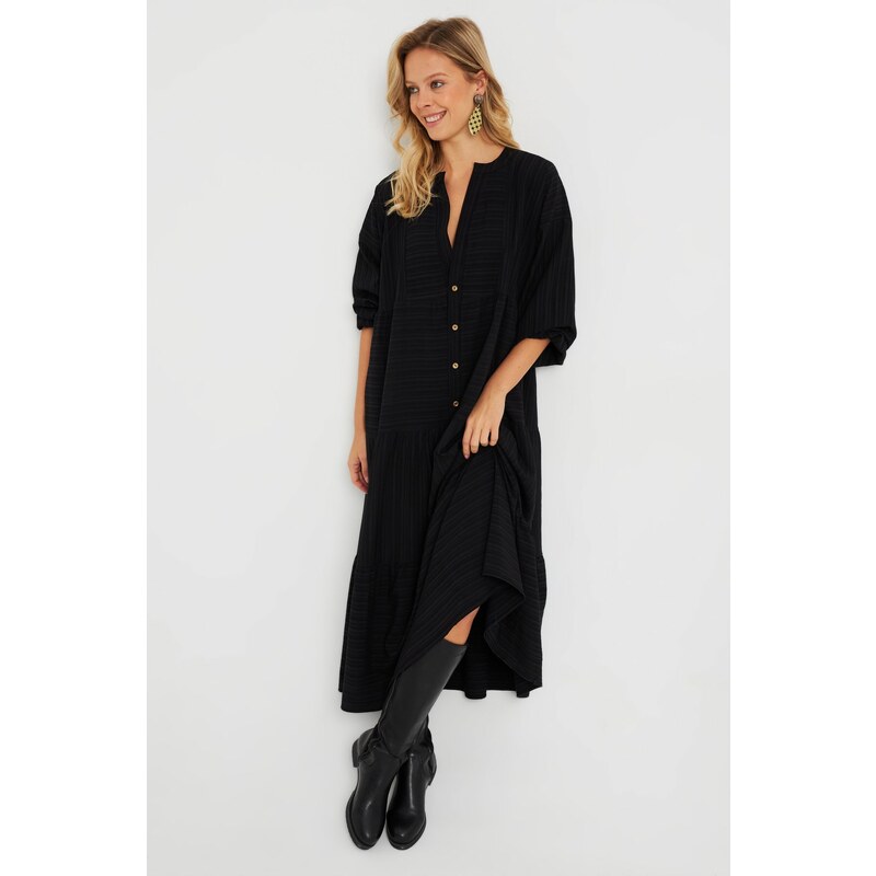 Cool & Sexy Women's Loose Midi Dress Black Q982