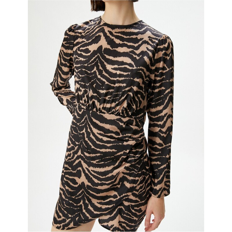 Koton Mini Satin Dress Leopard Pattern Long Sleeve