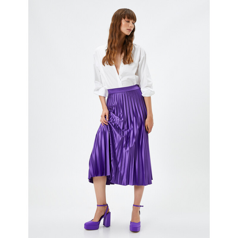 Koton Satin Pleated Skirt Midi Length
