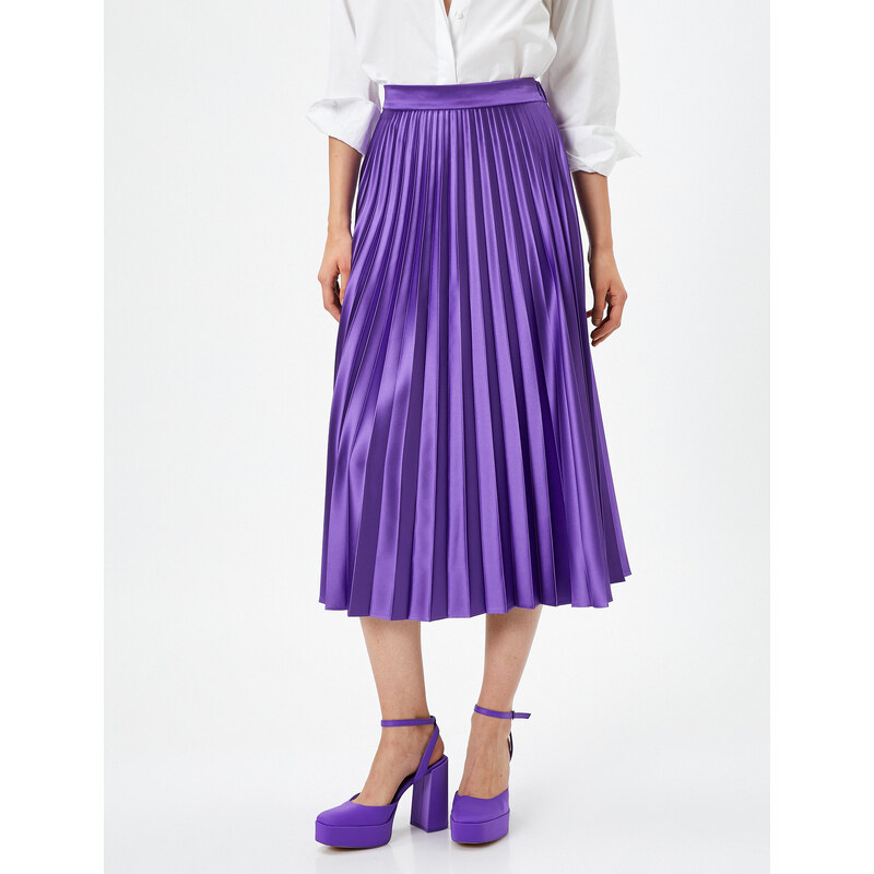 Koton Satin Pleated Skirt Midi Length