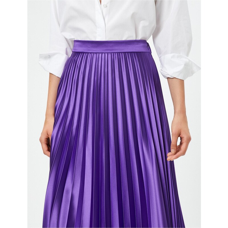 Koton Satin Pleated Skirt Midi Length