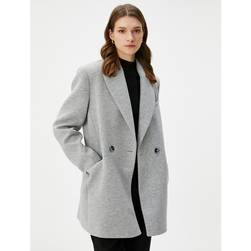 Koton Double Breasted Coat Buttoned Pocket Detailed