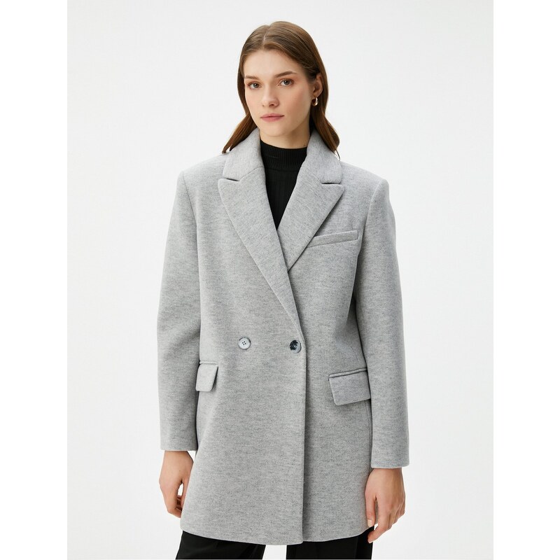 Koton Double Breasted Coat Buttoned Pocket Detailed