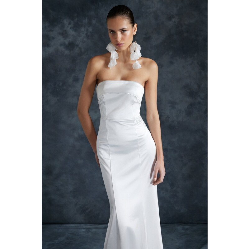 Trendyol Bridal White Fish Knitted Long Wedding/Wedding Evening Dress