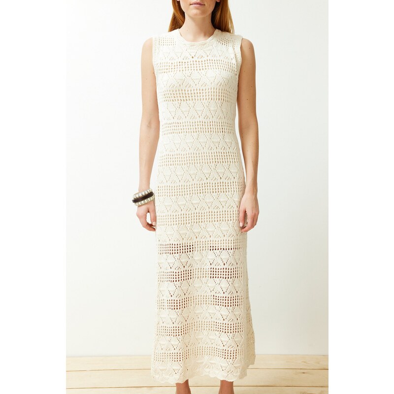 Trendyol Stone Maxi Knitwear Lined Openwork/Pierced Dress