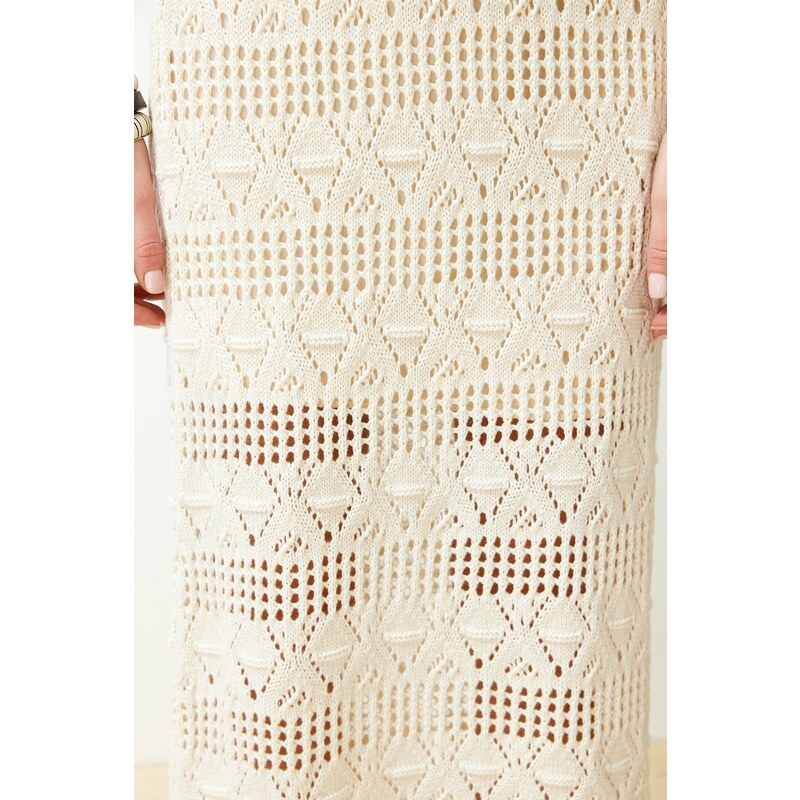 Trendyol Stone Maxi Knitwear Lined Openwork/Pierced Dress