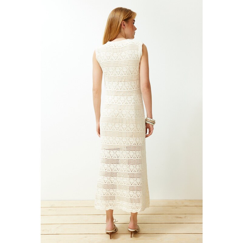 Trendyol Stone Maxi Knitwear Lined Openwork/Pierced Dress