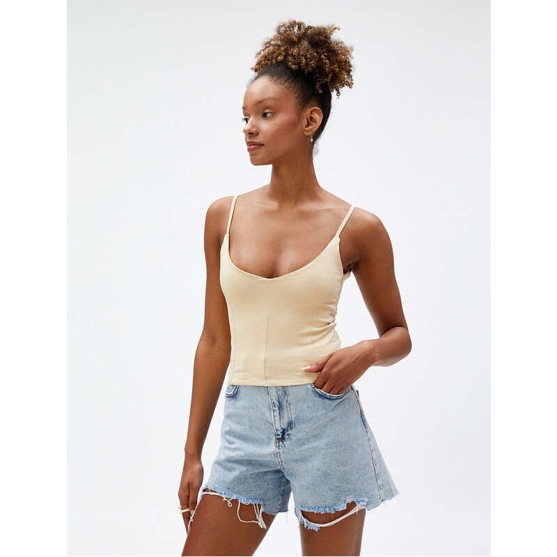 Koton Crop Undershirt Slim Strap U Neck Ribbed