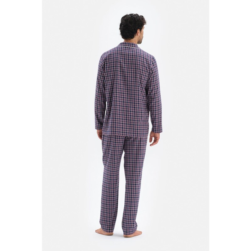 Dagi Navy Blue Plaid Pajamas Set