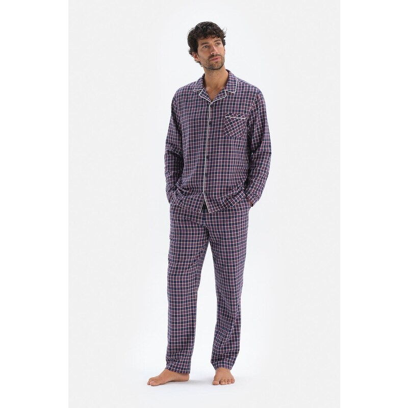 Dagi Navy Blue Plaid Pajamas Set