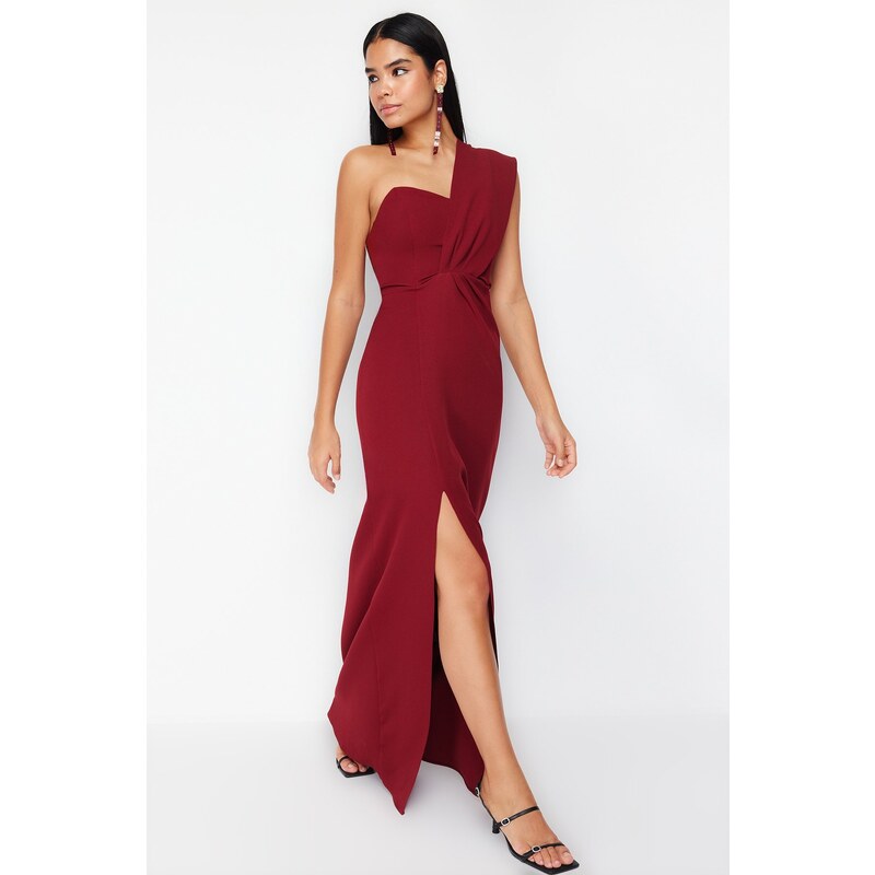 Trendyol Burgundy Straight Regular Woven Evening Dress & Graduation Dress