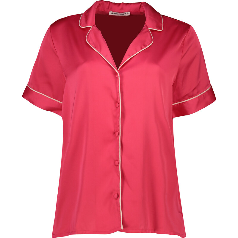 Koton Satin Pajama Top with Short Sleeves and Shirt Collar with